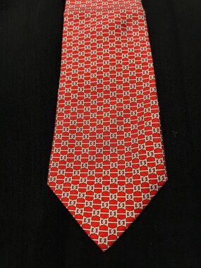 Hermes Red Geometric Silk Tie